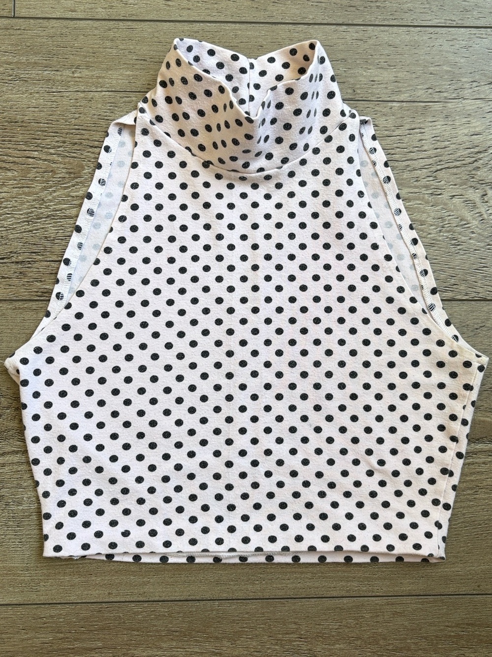 Vintage Tripp NYC Baby Pink Sleeveless Mock-neck Tank Crop Top Black Polka Dots